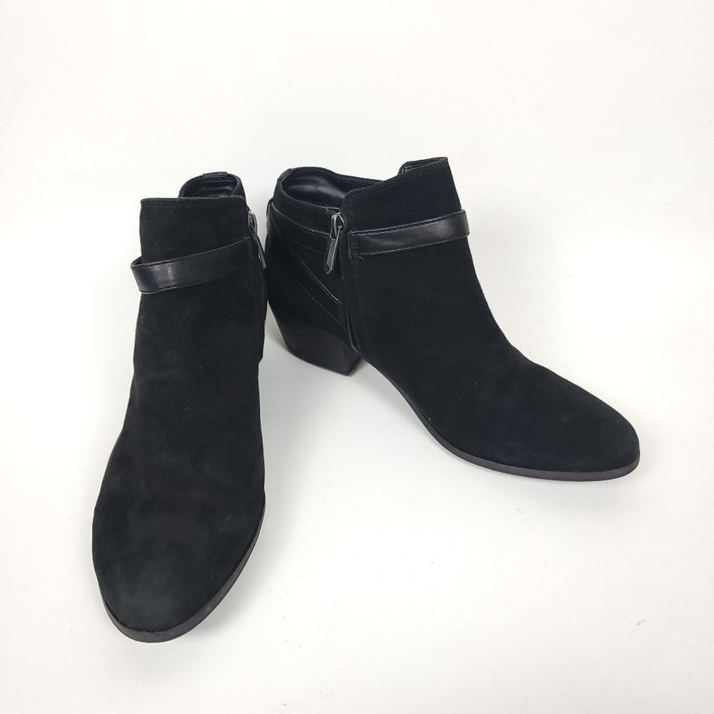 Sam Edelman Pirro Suede leather straps Black Bootie Buckle shoes chunky heels